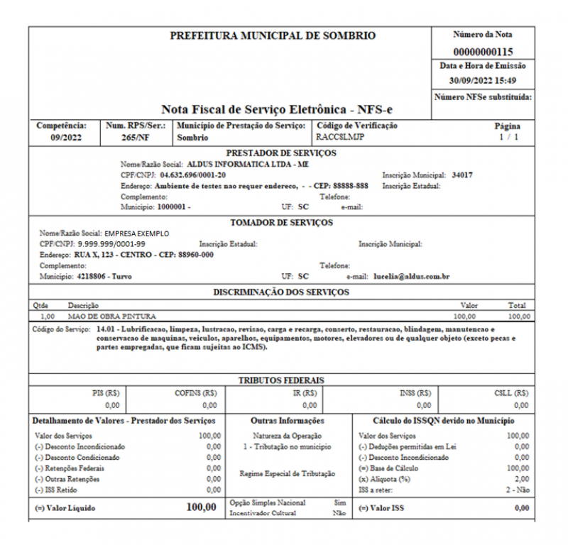 NOTA FISCAL ELETRÔNICA DE SERVIÇOS - NFS-e